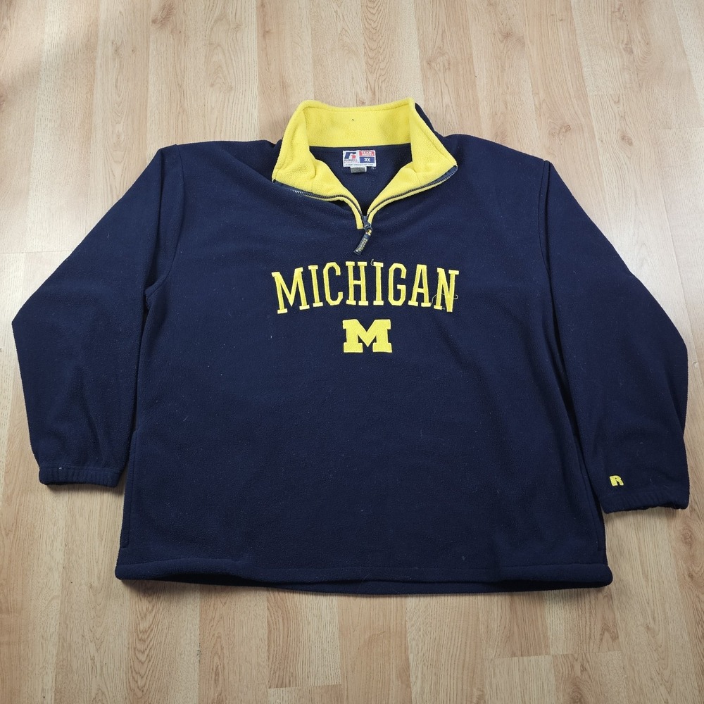 Russell Athletic Michigan Fleece Pullover Mens 3X Navy Blue Quarter Zip NCAA
